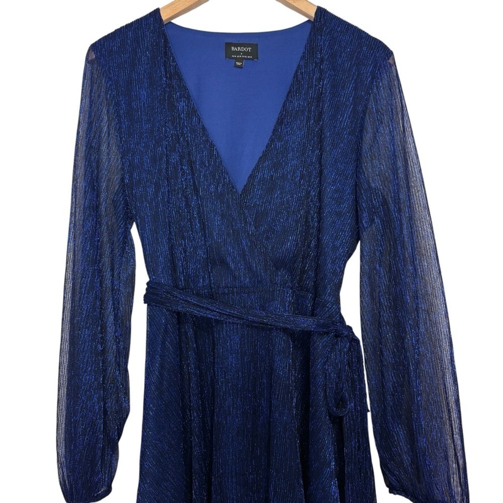 Bardot Mini Dress Cocktail Metallic Navy XL US 10 Long Sleeve - Picture 13 of 15